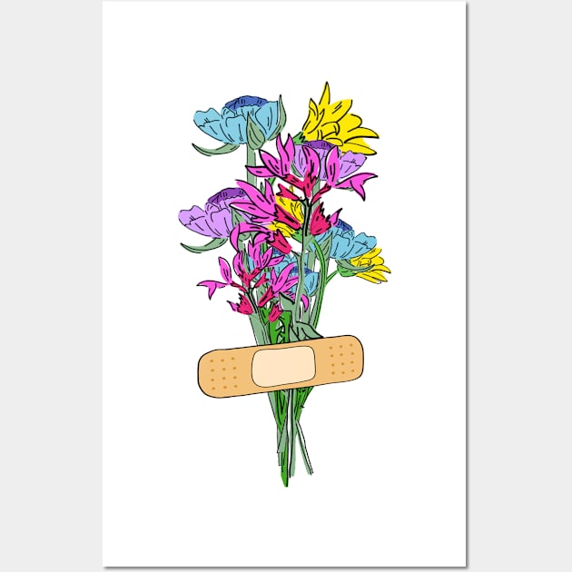 We are healing, flowers with bandaid Wall Art by BhaktiK